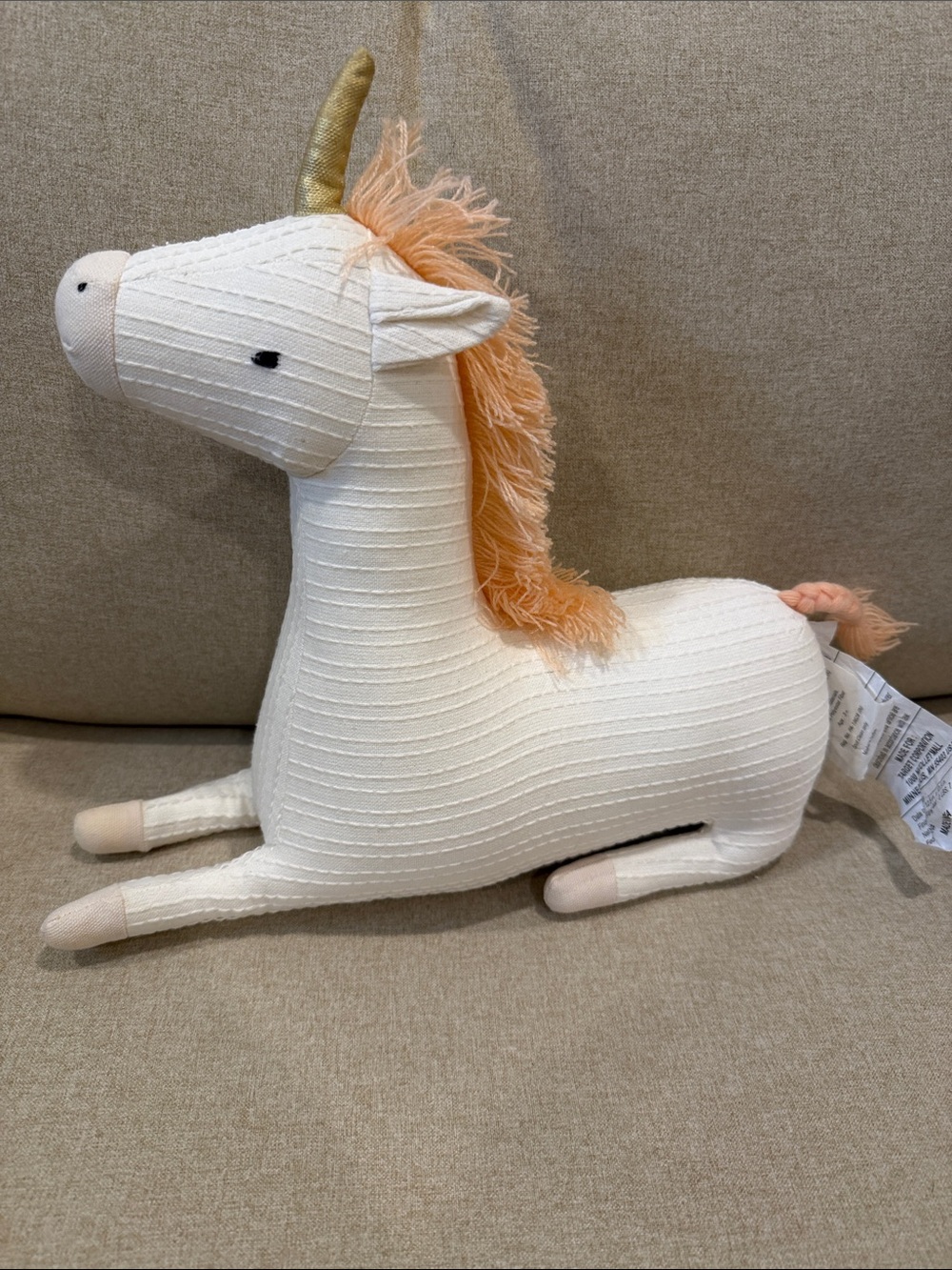 Plush White Unicorn Decorative Pillow with Peach Mane